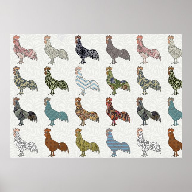 Chicken Rooster Colourful Pattern Farm Poster (Front)