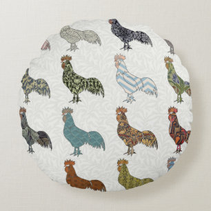 Chicken Rooster Colourful Pattern Farm Round Cushion