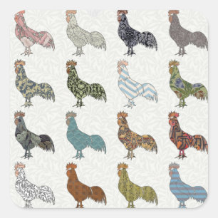 Chicken Rooster Colourful Pattern Farm Square Sticker