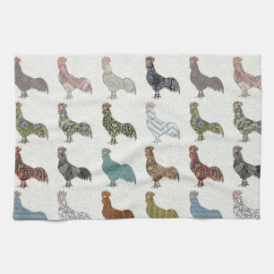 Chicken Rooster Colourful Pattern Farm Tea Towel
