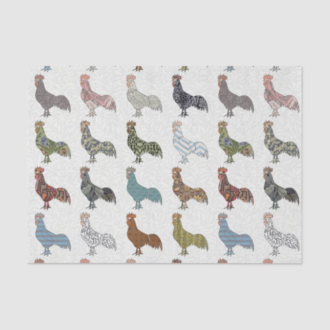 Chicken Rooster Colourful Pattern Farm Tissue Paper (Front)