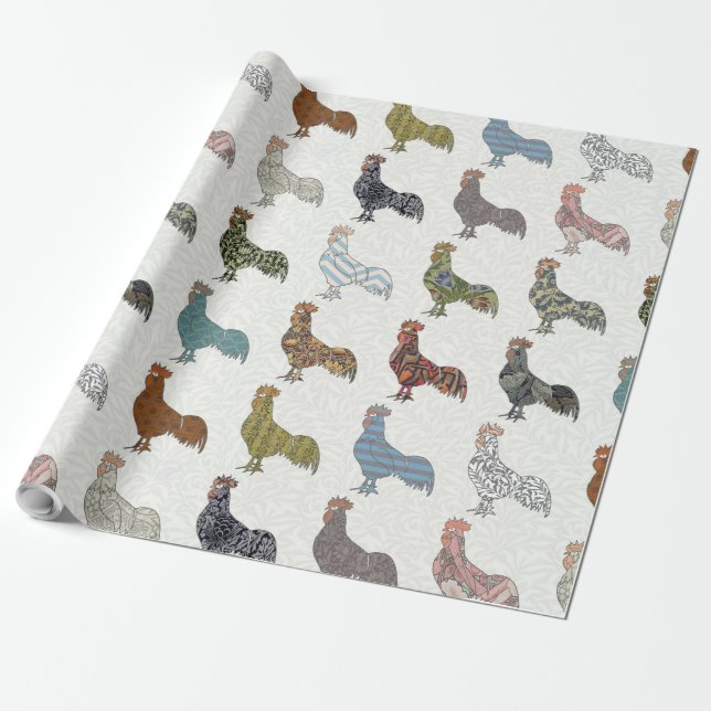 Chicken Rooster Colourful Pattern Farm Wrapping Paper (Unrolled)