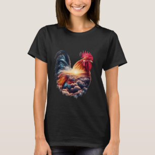 Chicken Rooster Double Exposure Surreal Forest Nat T-Shirt