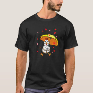 Chicken Rooster Hen With Umbrella And Hearts T-Shirt