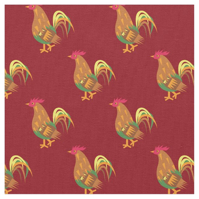 Chicken Rooster Kids Baby Nursery Red Fabric (Close Up)
