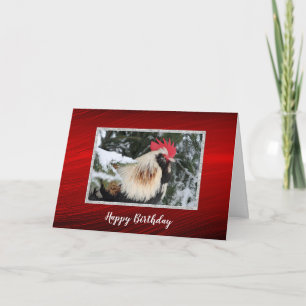 Chicken Rooster Pine Snow Photo Birthday Card