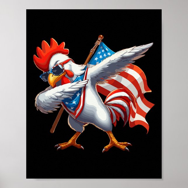 Chicken Rooster Sungles 4th Of July American Flag  Poster (Front)