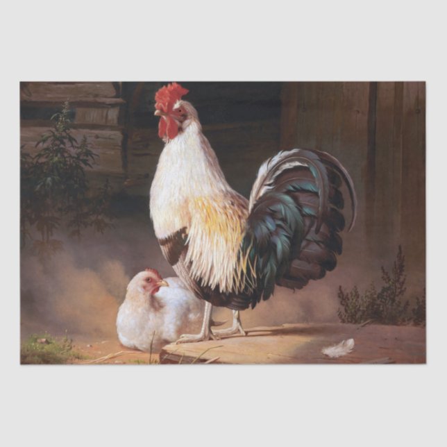 Chicken Rooster Vintage Art Tissue Paper (Front)