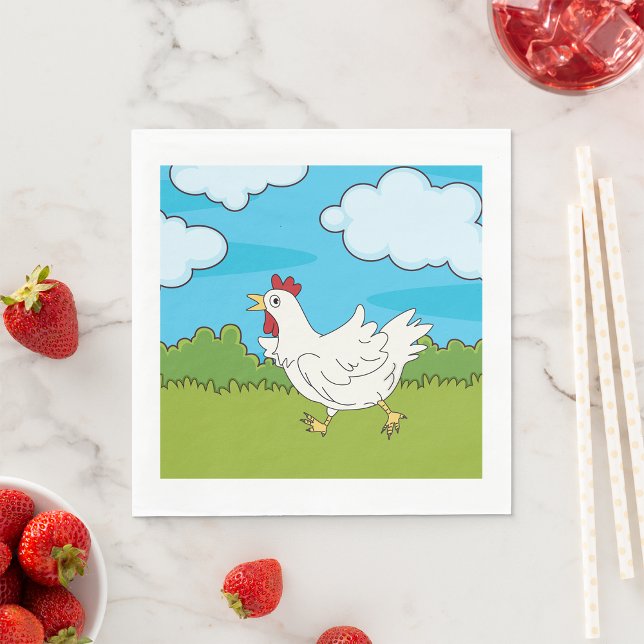 Chicken Running In A Field Paper Napkins (Creator Uploaded)