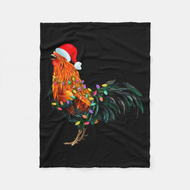 Chicken Santa Christmas Tree Funny Chicken Lover C Fleece Blanket (Front)