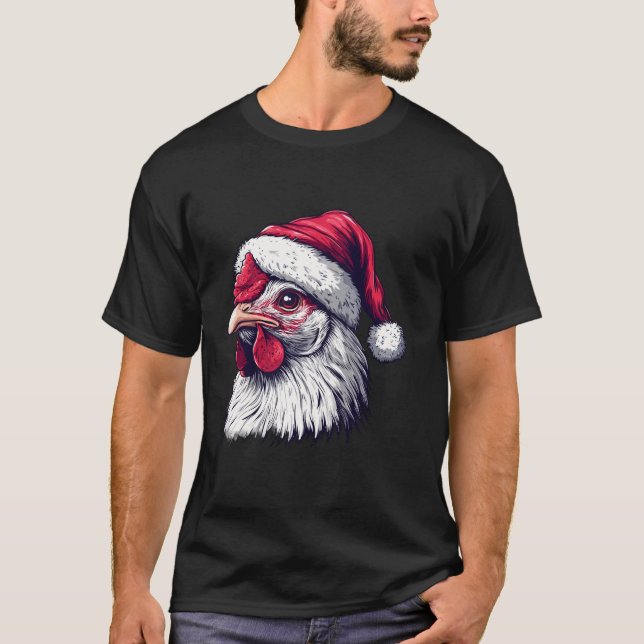 Chicken Santa Hat Farmer Chicken Lovers Christmas  T-Shirt (Front)