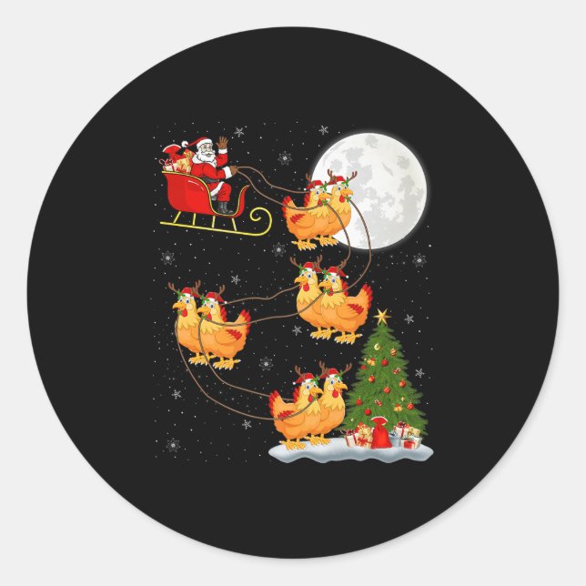 Chicken Santa Sleigh Flying Funny Magical Christma Classic Round Sticker (Front)