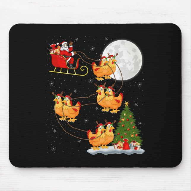 Chicken Santa Sleigh Flying Funny Magical Christma Mouse Mat (Front)