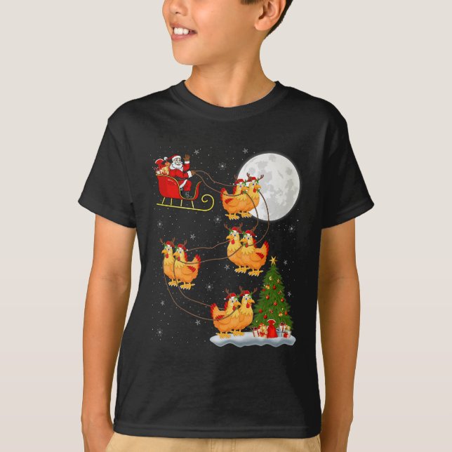Chicken Santa Sleigh Flying Funny Magical Christma T-Shirt (Front)