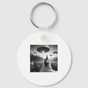 Chicken Selfie With Alien Ufo Tee Funny Gifts Men Key Ring