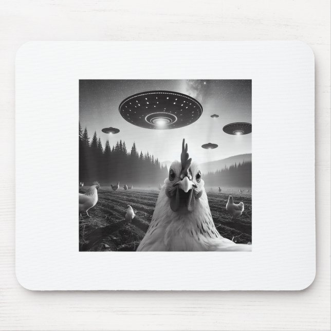 Chicken Selfie With Alien Ufo Tee Funny Gifts Men  Mouse Mat (Front)