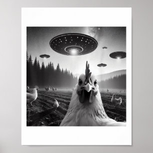 Chicken Selfie With Alien Ufo Tee Funny Gifts Men Poster