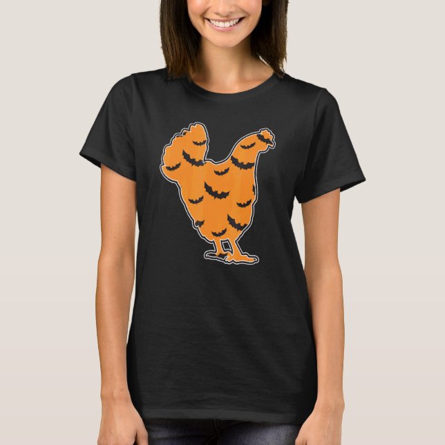 Chicken Silhouette - Halloween Pattern Bats Orange T-Shirt (Front)