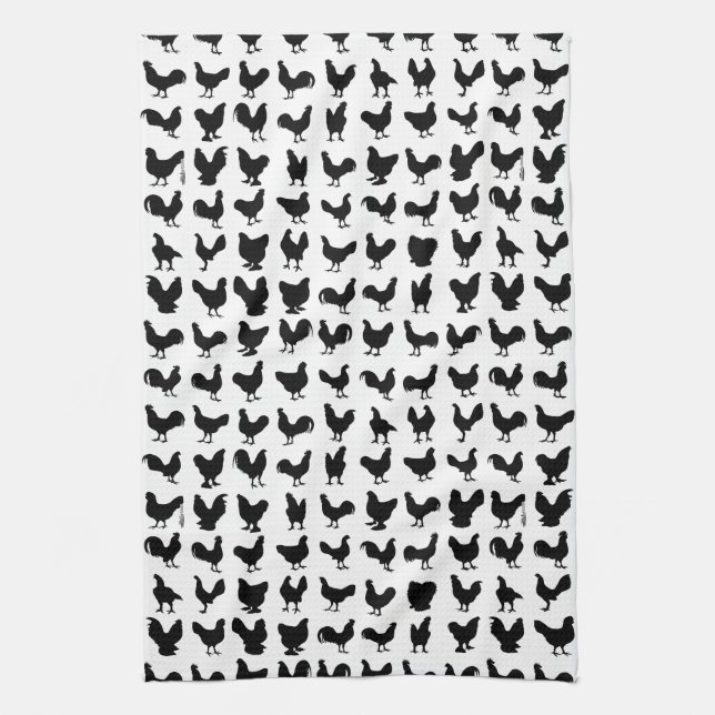 Chicken Silhouettes Tea Towel (Vertical)
