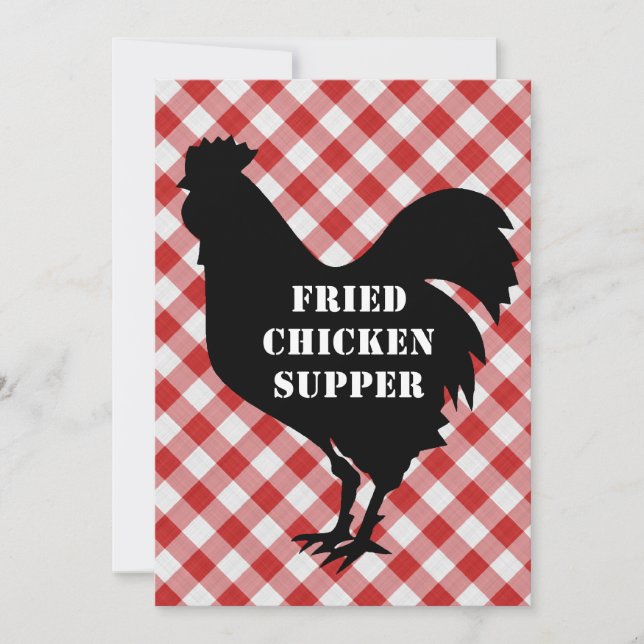 Chicken Silo, Red & White Check Cloth Fried Supper Invitation (Front)
