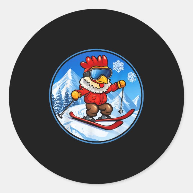 Chicken Ski  Classic Round Sticker (Front)