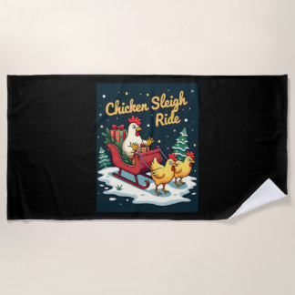 Chicken Sleigh Ride Beach Towel