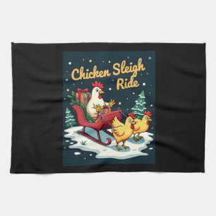 Chicken Sleigh Ride Tea Towel