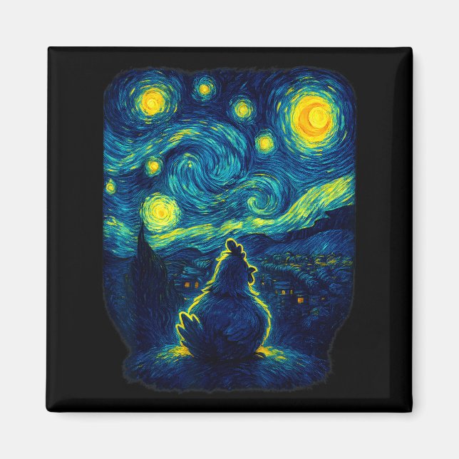 Chicken Starry Funny Night Van Gogh Farm Lover Gir Magnet (Front)