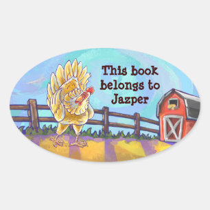 Chicken Stationery Oval Sticker