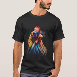 Chicken Sunglasses Hen Colourful Funny Animal Prin T-Shirt
