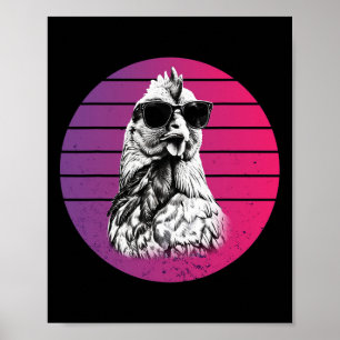 Chicken Sungles Cool Sketch Feathers Humour Animal Poster