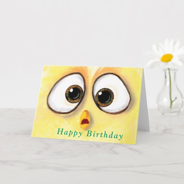 Chicken Surprised Big Eyes Funny Birthday Card (Small Plant)