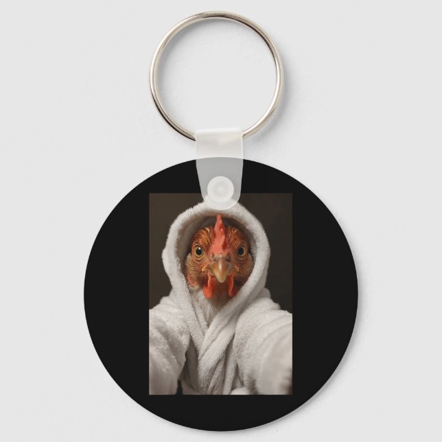 Chicken Taking A Selfie In A White Throbe Funny Th Key Ring (Front)