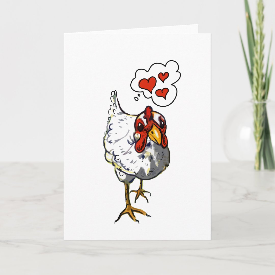 Chicken thinking about love card | Zazzle