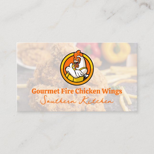 Chicken Thumb Up Cartoon Illustration | Restaurant Business Card (Front)
