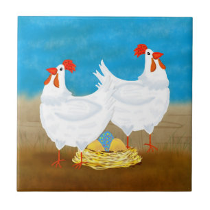 chicken tile, two hens and nest of eggs tile