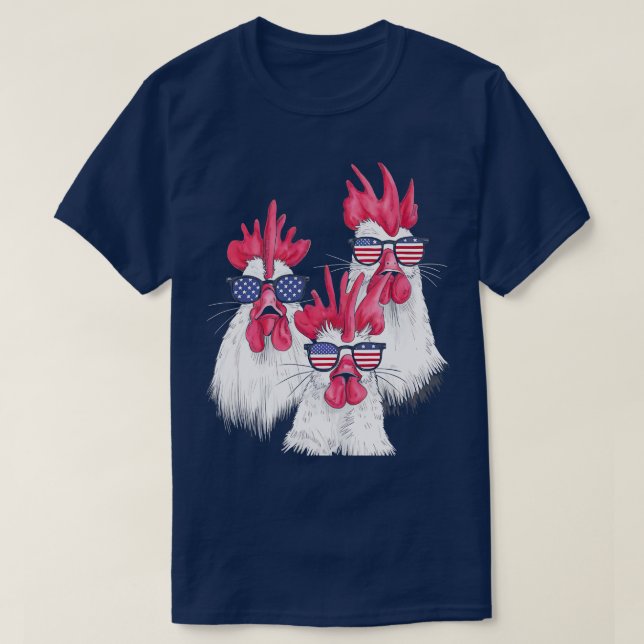 Chicken USA Flag Funny Chicken Lovers Mum Dad 4th  T-Shirt (Design Front)