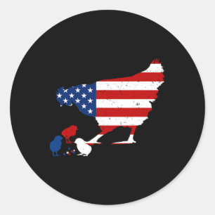 Chicken Usa Flag Happy 4th Of July Patriotic Farme Classic Round Sticker