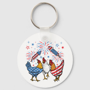 Chicken USA Flag Patriotic 4th of July Circle Key Ring
