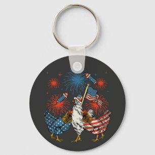 Chicken USA Flag Patriotic 4th of July Circle Key Ring