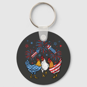 Chicken USA Flag Patriotic 4th of July Circle Key Ring