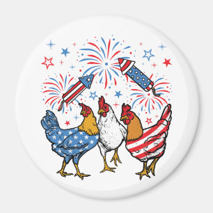 Chicken USA Flag Patriotic 4th of July Circle Magnet