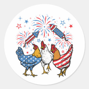 Chicken USA Flag Patriotic 4th of July Classic Round Sticker