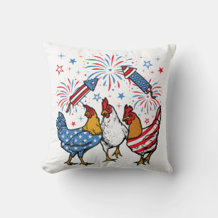 Chicken USA Flag Patriotic 4th of July Cushion