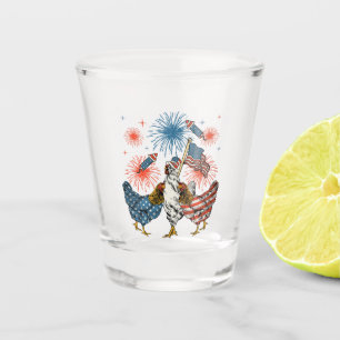 Chicken USA Flag Patriotic 4th of July Shot Glass