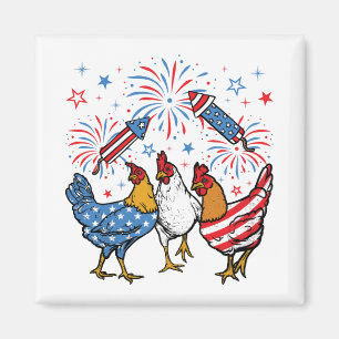 Chicken USA Flag Patriotic 4th of July Square Magnet