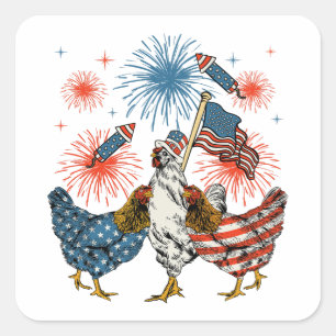 Chicken USA Flag Patriotic 4th of July Square Sticker
