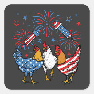 Chicken USA Flag Patriotic 4th of July Square Sticker