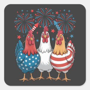 Chicken USA Flag Patriotic 4th of July Square Sticker