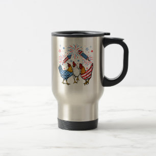 Chicken USA Flag Patriotic 4th of July Travel Mug